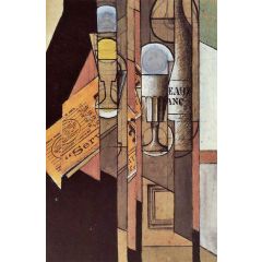 Glasses, Newspaper and Bottle of Wine Painting Reproduction