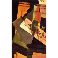 Bottle, Glass and Newspaper Painting Reproduction