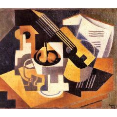 Guitar and Fruit Dish on a Table Painting Reproduction