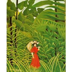 Woman with an Umbrella in an Exotic Forest Painting Reproduction