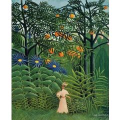 Woman Walking in an Exotic Forest Painting Reproduction