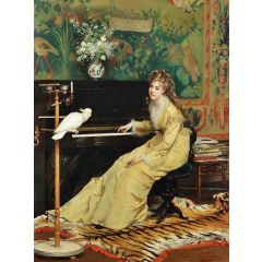 Woman At The Piano With A Cockatoo Painting Reproduction