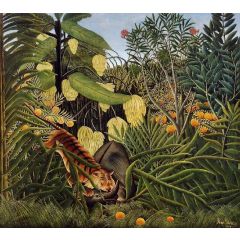 Fight between a Tiger and a Buffalo Painting Reproduction