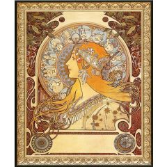 Zodiac (1896) by Alfons Maria Mucha, Framed Painting Reproduction