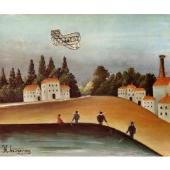 The Fishermen and the Biplane Painting Reproduction