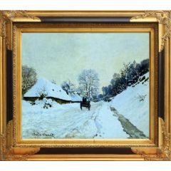 Cart on the Snow Covered Road with Saint-Simeon Farm (1865) by Claude Oscar Monet, Framed Painting Reproduction