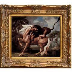 Horse Attacked by a Lion by George Stubbs, Framed Painting Reproduction