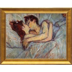 In Bed the Kiss (1892) by Henri de Toulouse-Lautrec, Framed Painting Reproduction
