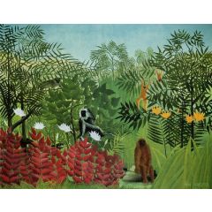 Tropical Forest with Apes and Snake Painting Reproduction