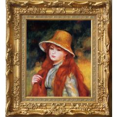 Young Girl in a Straw Hat by Pierre Auguste Renoir, Framed Painting Reproduction