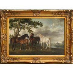 Mares and Foals in a Landscape by George Stubbs, Framed Painting Reproduction