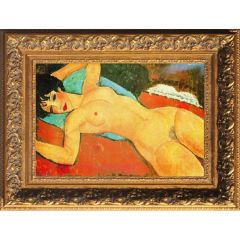 Reclining Nude on a Blue Cushion Red Nude by Amedeo Modigliani, Framed Painting Reproduction