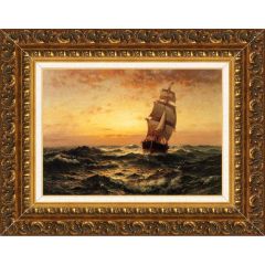 Ship at Sea, Sunset by Edward Moran, Framed Painting Reproduction