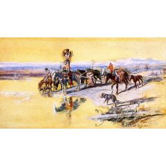 Indians Traveling on Travois Painting Reproduction