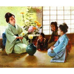 A Lesson in Flower Arrangement Painting Reproduction