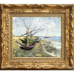 Fishing Boats on the Beach at Les Saintes Maries de la Mer by Vincent van Gogh, Framed Painting Reproduction