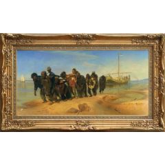 Haulers on the Volga (1873) by Ilia Efimovich Repin, Framed Painting Reproduction