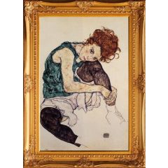 Seated Woman with Bent Knee (1917) by Egon Schiele, Framed Painting Reproduction