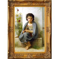 The Little Knitter 1882 by William Bouguereau, Framed Painting Reproduction