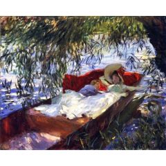 Two Women Asleep in a Punt under the Willows Painting Reproduction