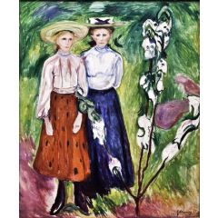 Two Girls under a Apple Tree in Bloom Painting Reproduction