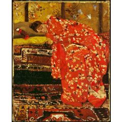Girl in Red Kimono Painting Reproduction