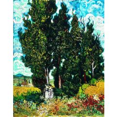 Cypresses with Two Women Painting Reproduction