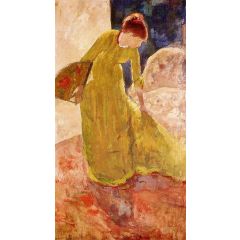 Woman Standing, Holding a Fan Painting Reproduction