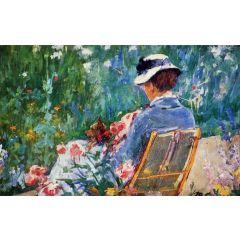 Lydia Seated in the Garden with a Dog in Her Lap Painting Reproduction