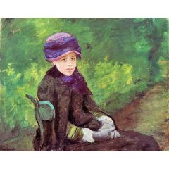 Susan Seated Outdoors Wearing a Purple Hat Painting Reproduction