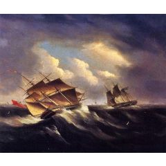 A British Frigate Approaching Another Vessel in a Heavy Sea Painting Reproduction