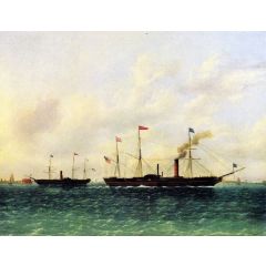 The U.S. Mail Steamship Washington Flying the Mail Flag Passing the Hermann off Governors Island Painting Reproduction