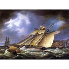 An Armed Topsail Schooner in Stormy Weather Painting Reproduction