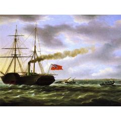 Unidentified British Steamer Rescuing Crew of Overset Small Blat Painting Reproduction