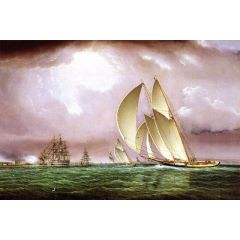 Yachting Race in New York Harbor with Naval Salute and Castle Williams on Governors Island Painting Reproduction