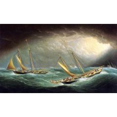 Four Yachts in a Storm Painting Reproduction