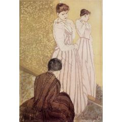 Young Woman Trying on a Dress Painting Reproduction