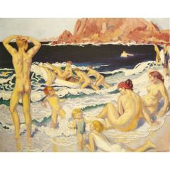 Plage au canot et à l’homme nu Painting Reproduction