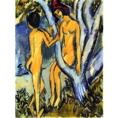 Two Nudes by a Tree Painting Reproduction