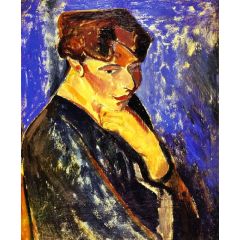 Woman with Blue Background, also known as Portrait of a Woman Painting Reproduction