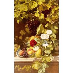 A Still Life With Fruit Flowers And A Vine Painting Reproduction