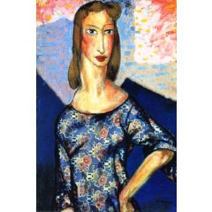 Portrait of a Girl in a Flowered Dress Painting Reproduction