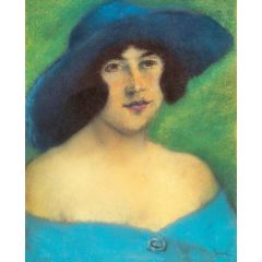 Girl with Blue Hat Painting Reproduction