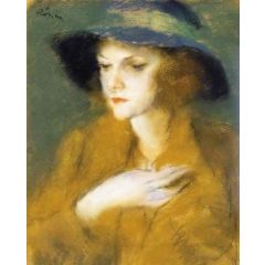 Young Girl with Blue Ring Painting Reproduction
