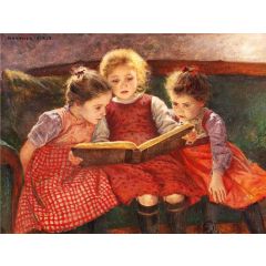 Three reading girls Painting Reproduction