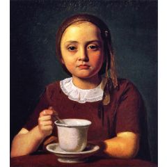 Portrait of a Little Girl, Elise K?bke, with a Cup in Front of Her Painting Reproduction