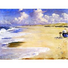 Marie Kr?yer Painting on the Beach at Stenbjerg Painting Reproduction