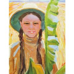 Kirsti with Banana Leaves Painting Reproduction