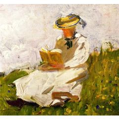 Woman Reading in a Meadow Painting Reproduction