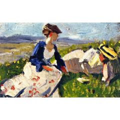 Two Women on the Hillside, Sketch Painting Reproduction